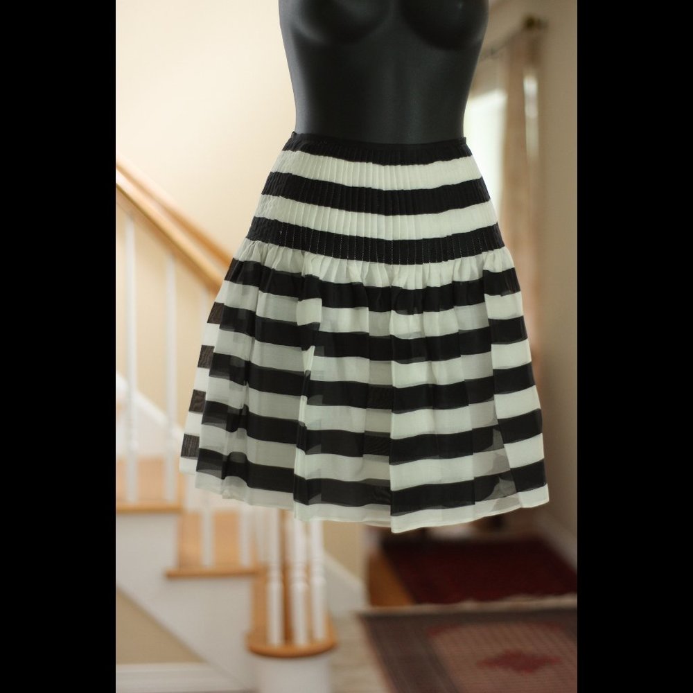 GIORGIO ARMANI Black and White Horizontal Striped Sheer Skirt